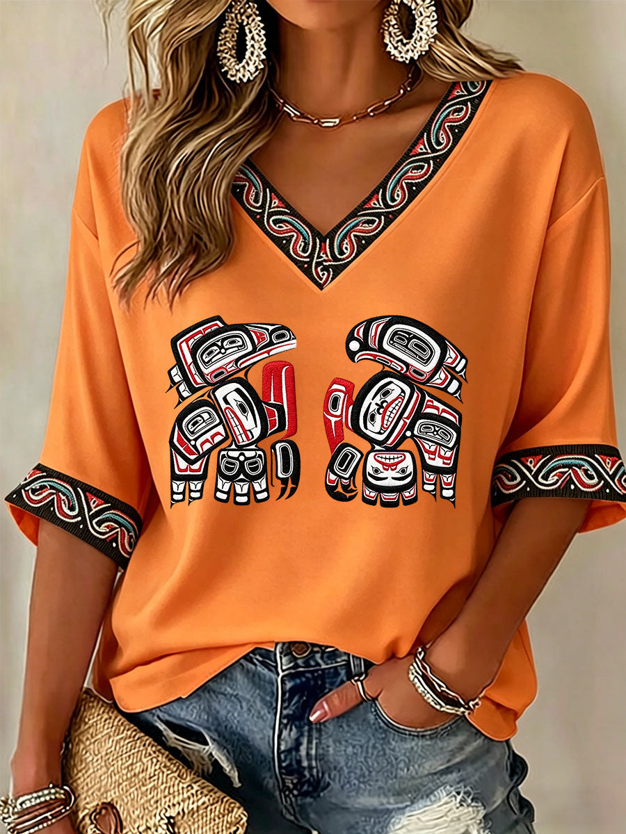 Women's Indigenous Totem Art Casual T-shirt