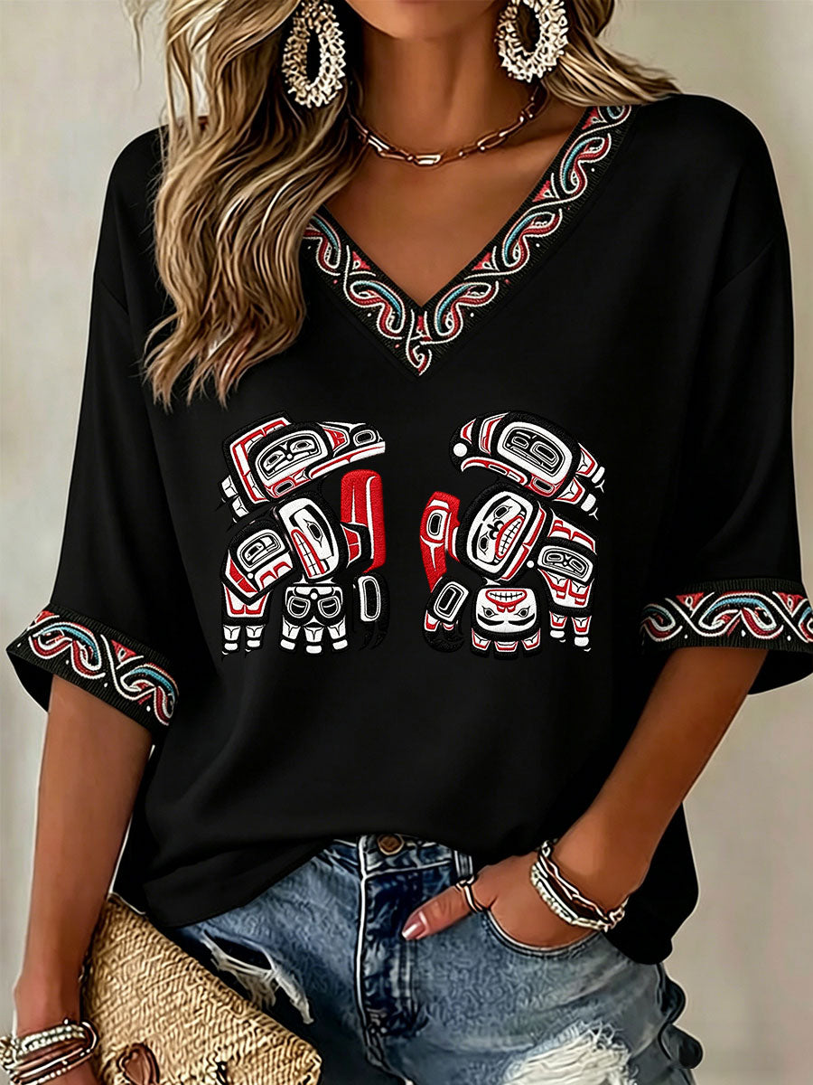 Women's Indigenous Totem Art Casual T-shirt