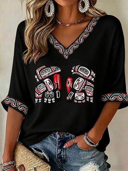 Women's Indigenous Totem Art Casual T-shirt