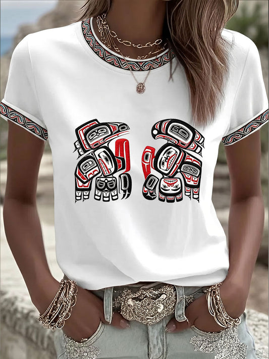 Women's Indigenous Totem Art Casual T-shirt