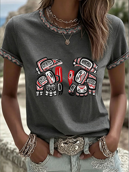 Women's Indigenous Totem Art Casual T-shirt