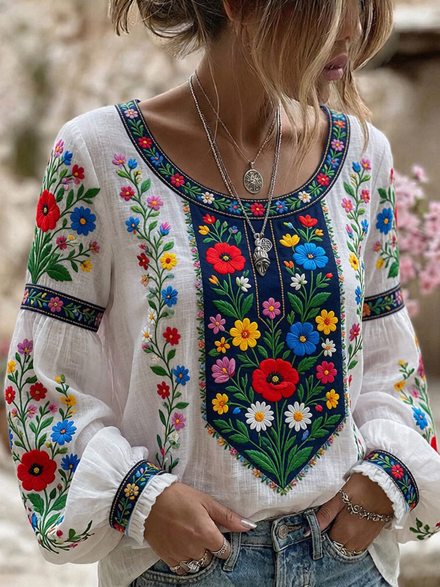 Retro Midsummer Festival Art Print Casual Top