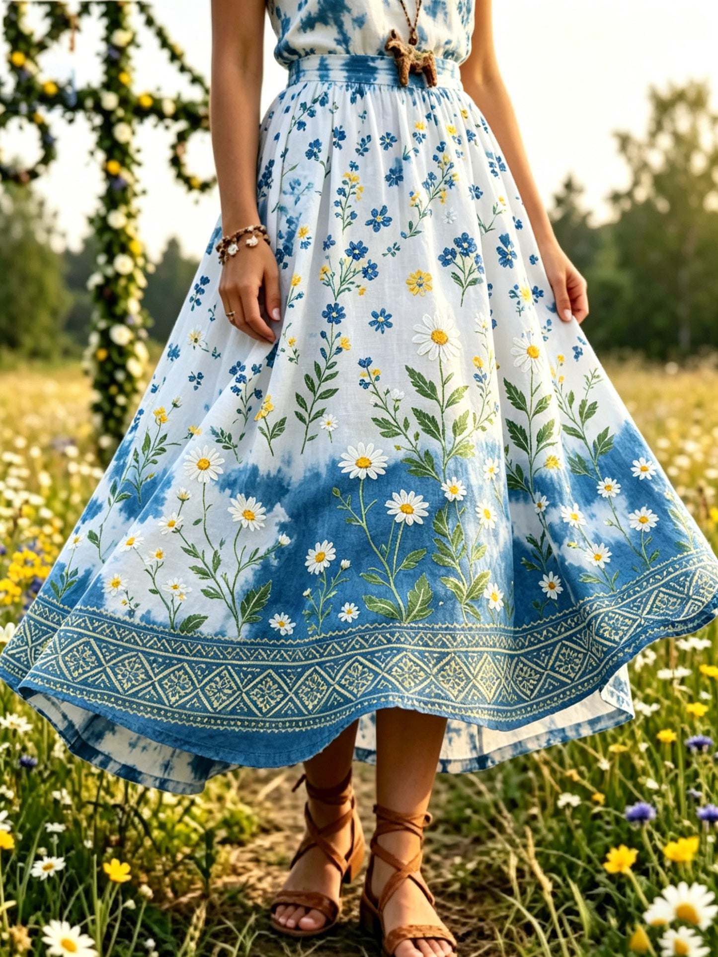 Women's Swedish Midsummer Festival Art Print Skirt