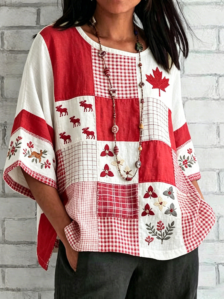 Women's  Maple Leaf Checkered Print Casual Shirt