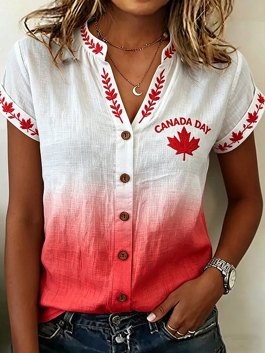 Women's Canada Day Printed Short-Sleeved Shirt