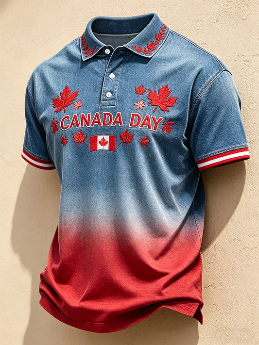 Men's Canada Day Print Polo Collar Casual Short Sleeved Shirt