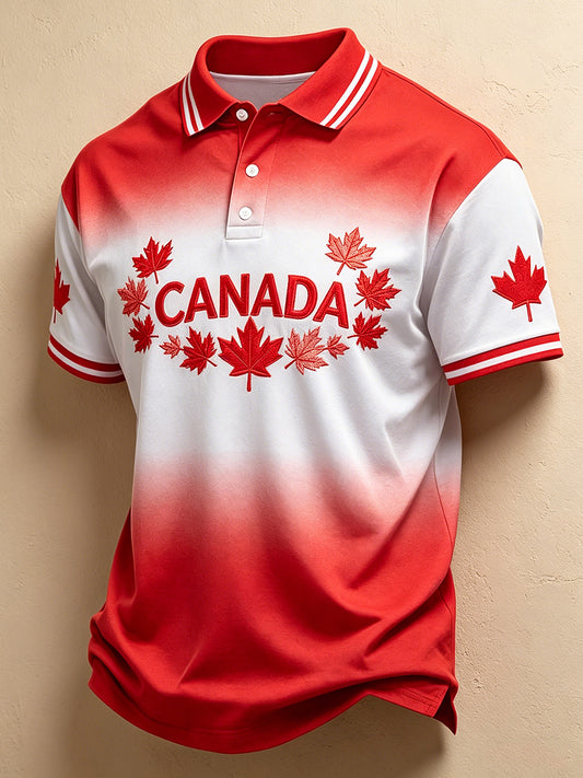 Men's Canada Day Print Polo Collar Casual Short Sleeved Shirt