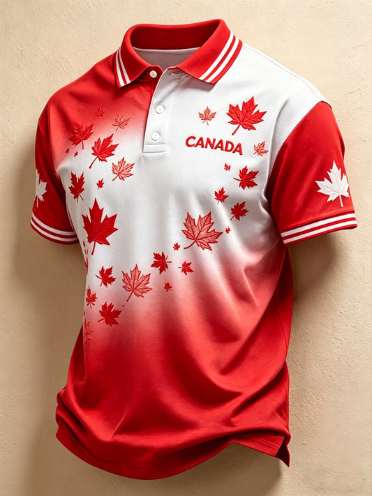 Men's Canada Day Print Polo Collar Casual Short Sleeved Shirt
