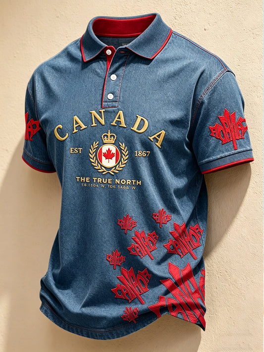 Men's Canada Day Print Polo Collar Casual Short Sleeved Shirt