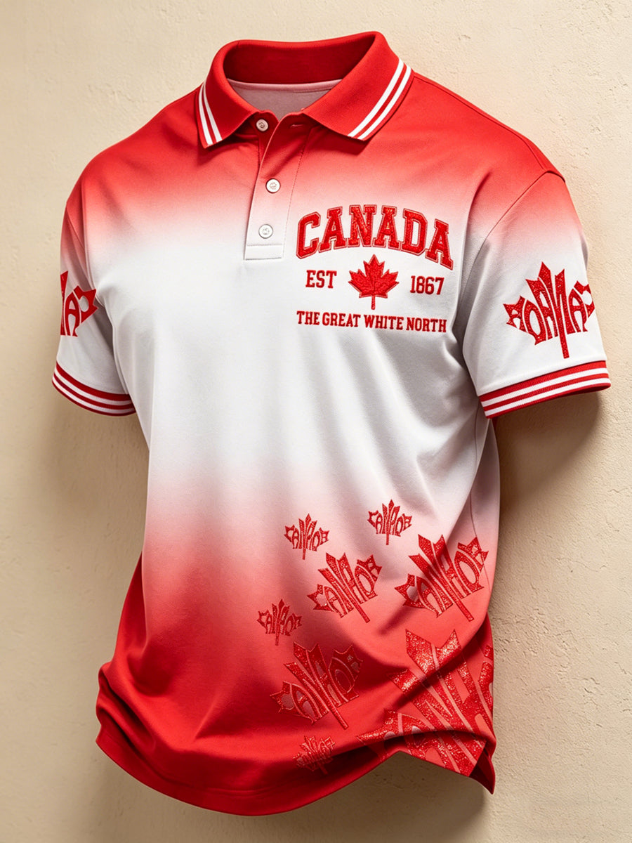 Men's Canada Day Print Polo Collar Casual Short Sleeved Shirt