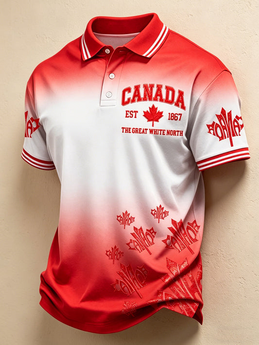 Men's Canada Day Print Polo Collar Casual Short Sleeved Shirt