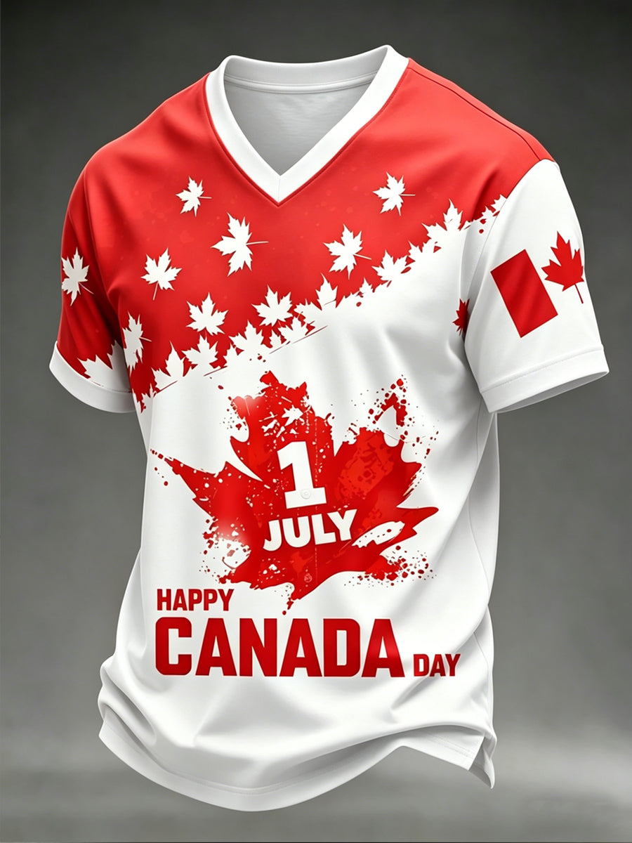 Men's Canada Day Printed Vintage Fashion Loose Short Sleeve T-Shirt