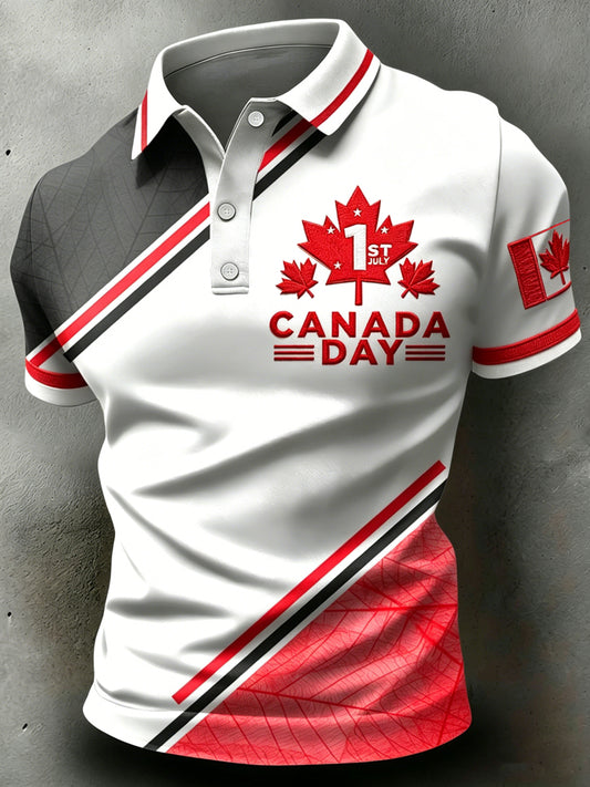  Men's Canada Day Print Polo Collar Casual Short Sleeved Shirt