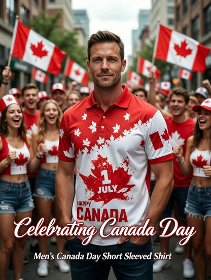 Men's Canada Day Print Polo Collar Casual Short Sleeved Shirt
