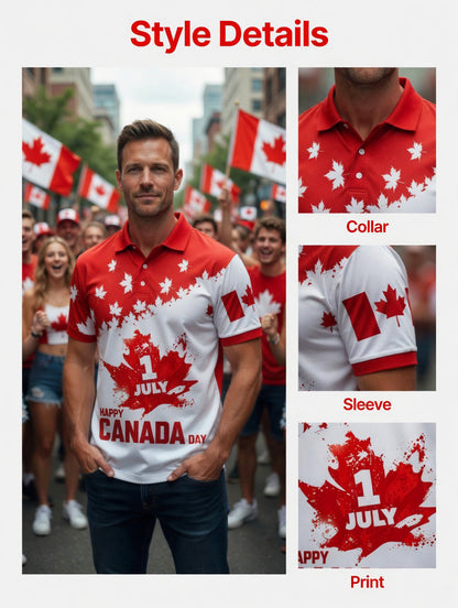 Men's Canada Day Print Polo Collar Casual Short Sleeved Shirt