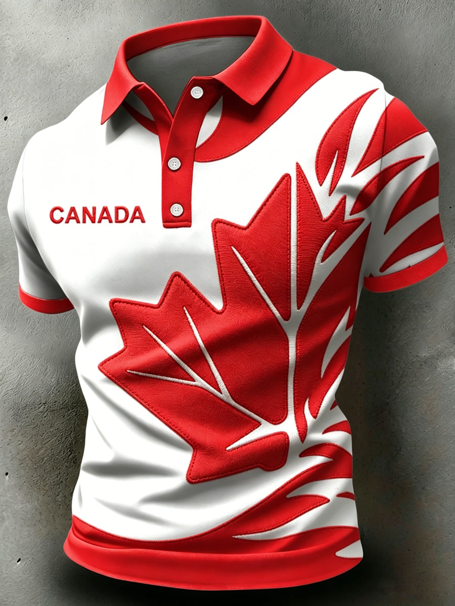 Men's Canada Day Print Polo Collar Casual Short Sleeved Shirt