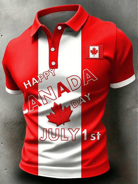 Men's Canada Day Print Polo Collar Casual Short Sleeved Shirt