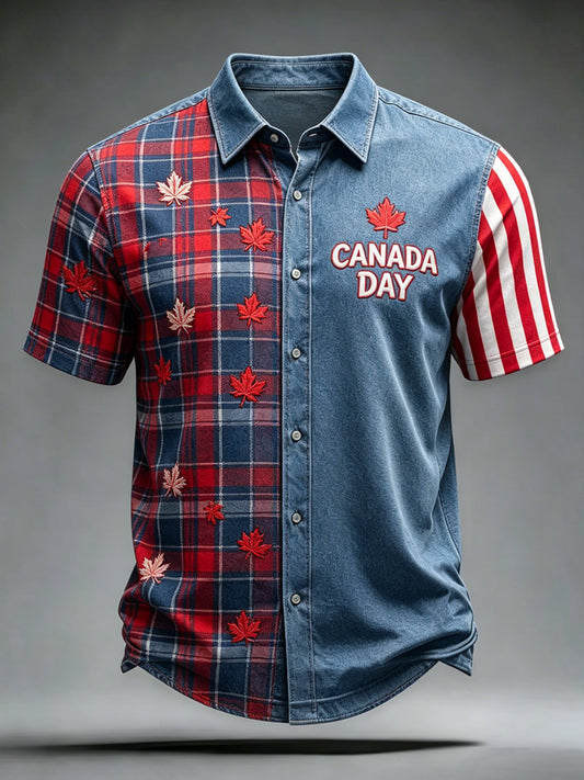 Men's Canada Print Casual Short Sleeved Shirt
