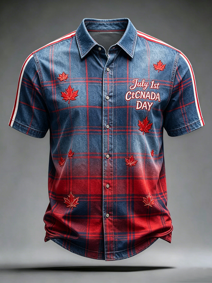 Men's Canada Day Print Casual Short Sleeved Shirt