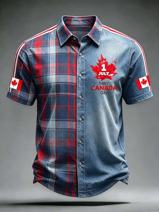Men's Canada Day Print Casual Short Sleeved Shirt
