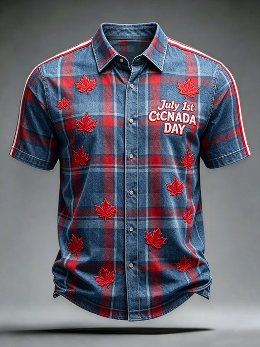 Men's Canada Day Print Casual Short Sleeved Shirt