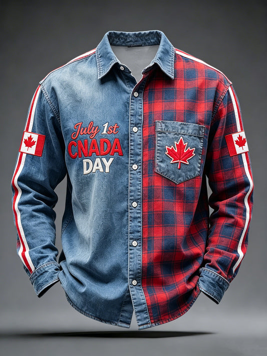 Men's Canada Day Print Casual Long Sleeved Shirt