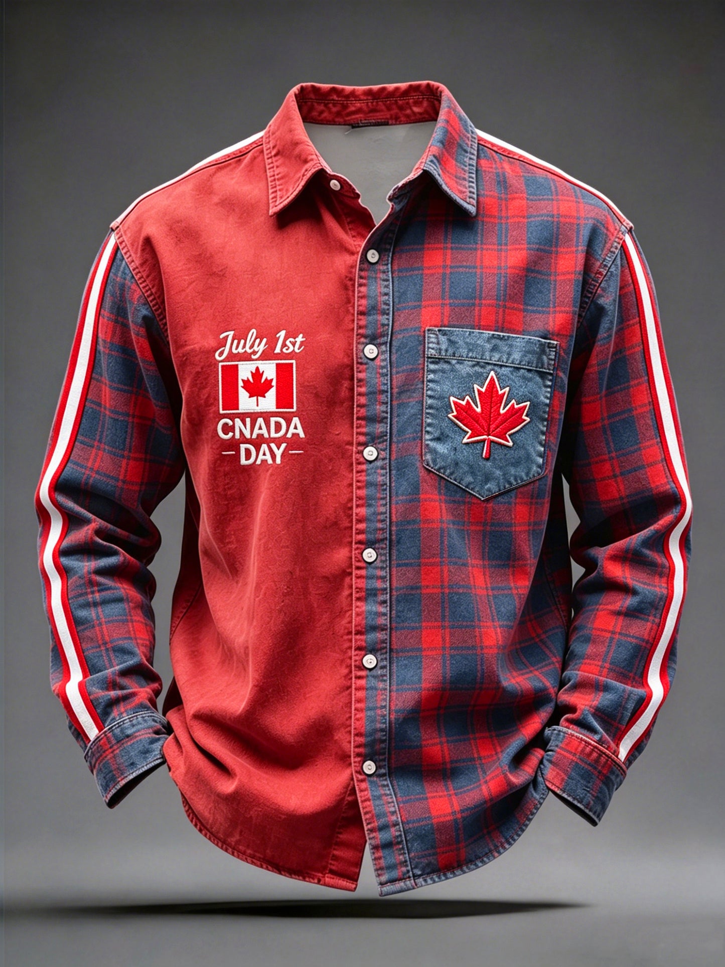 Men's Canada Day Print Casual Long Sleeved Shirt