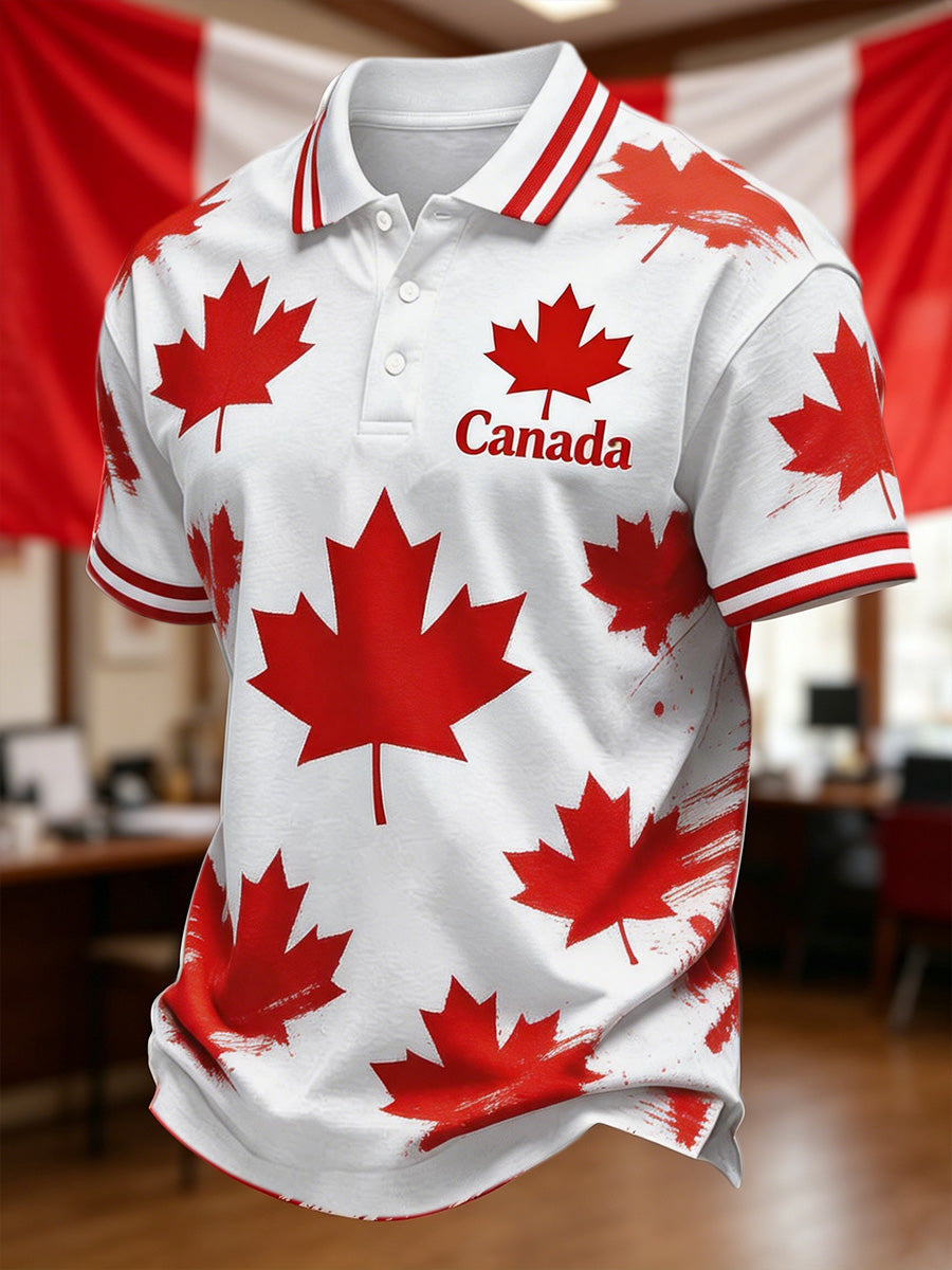 Men's Canadian Maple Leaf Print Casual Polo