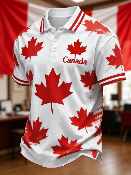 Men's Canadian Maple Leaf Print Casual Polo