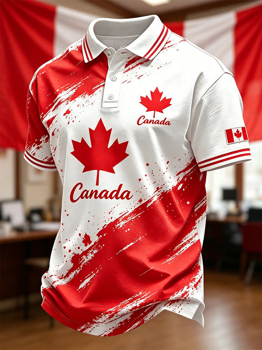 Men's Canadian Maple Leaf Print Casual Polo
