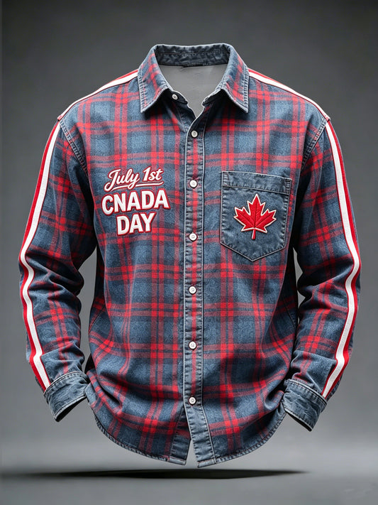 Men's Canada Day Print Casual Long Sleeved Shirt