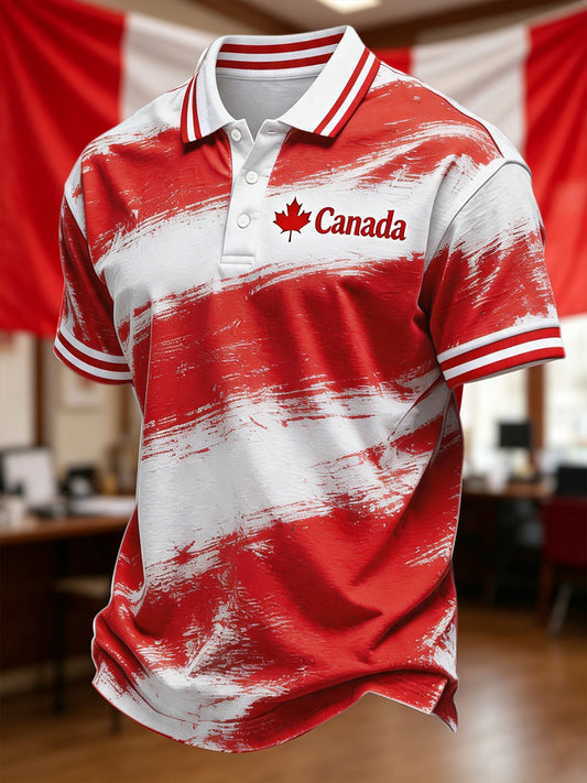 Men's Canadian Maple Leaf Print Casual Polo