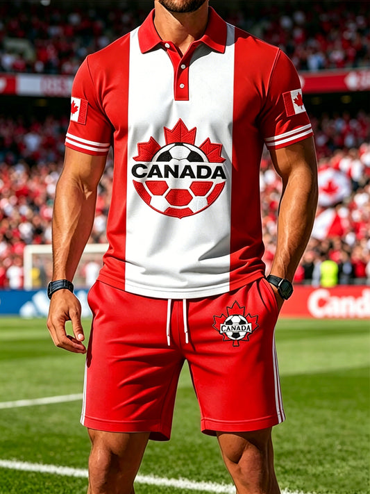 Men's Canada Soccer Printed Short Sleeved Set