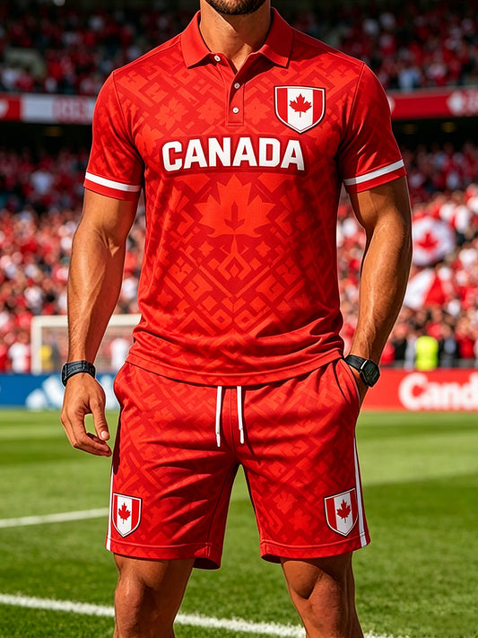 Men's Canada Soccer Printed Short Sleeved Set