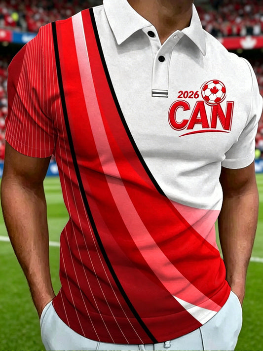 Men's Canada Soccer Print Polo Collar Casual Short Sleeved Shirts