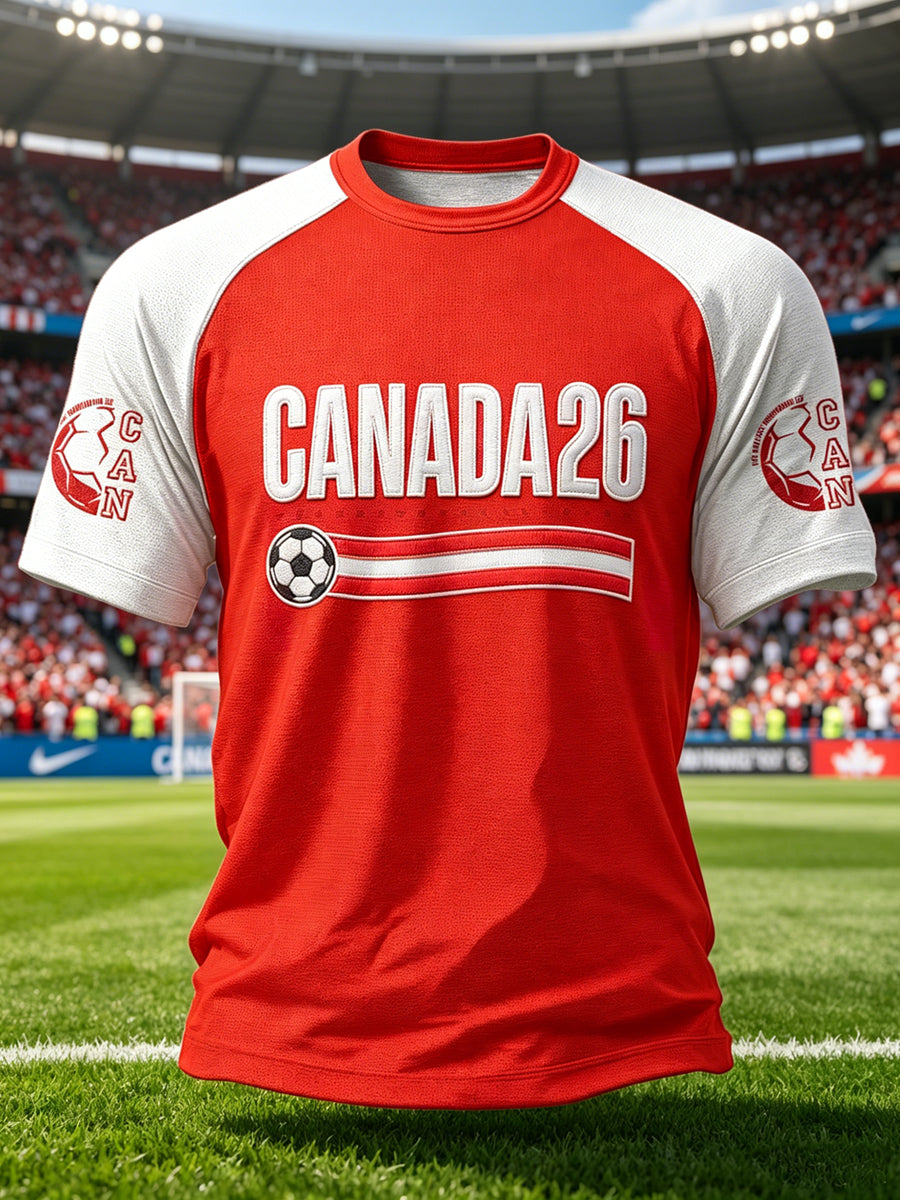 Men's Canada Soccer Printed Vintage Fashion Loose Short Sleeve T-Shirt