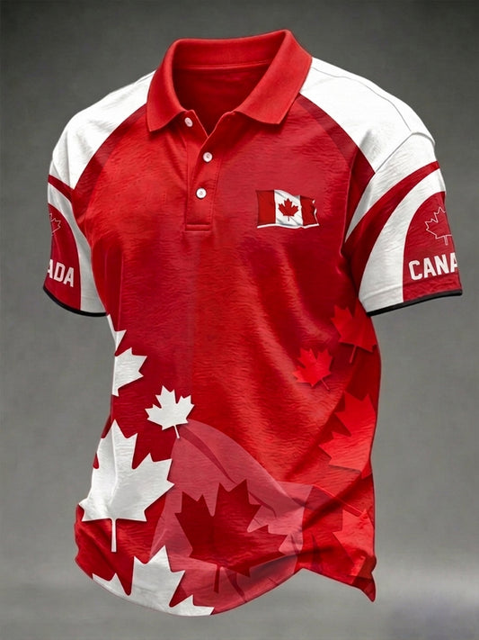 Men's Canadian Maple Leaf Print Casual Short Sleeve Top