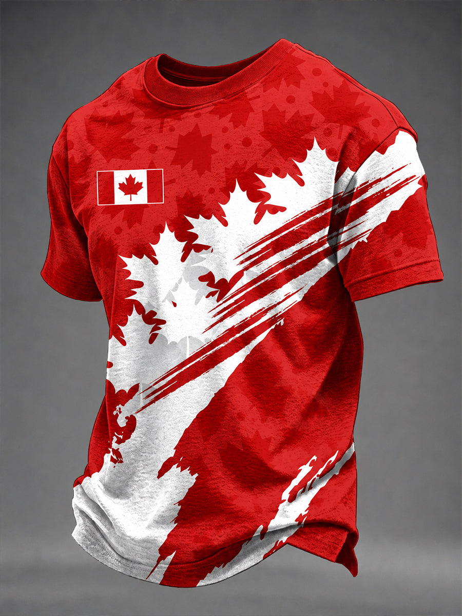 Men's Canadian Maple Leaf Print Casual Short Sleeve T-shirt
