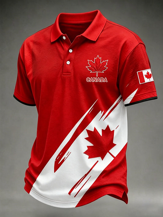 Men's Canadian Maple Leaf Print Casual Short Sleeve Top