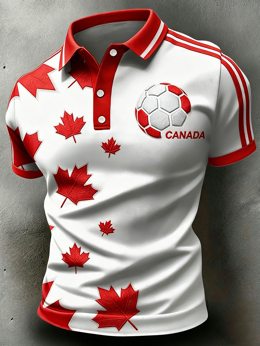 Men's Canada Soccer Print Polo Collar Casual Short Sleeved Shirt