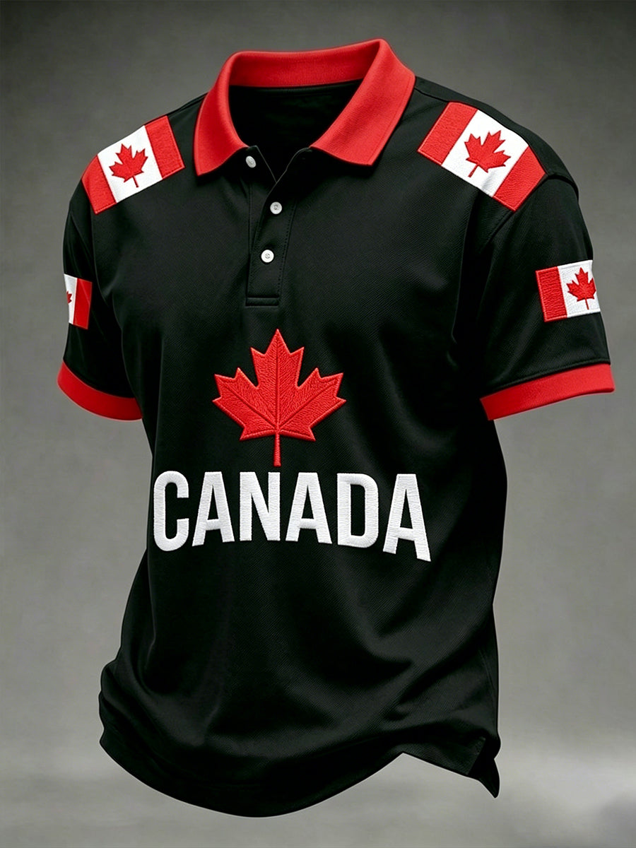 Men's Canadian Maple Leaf Print Casual Short Sleeve Top