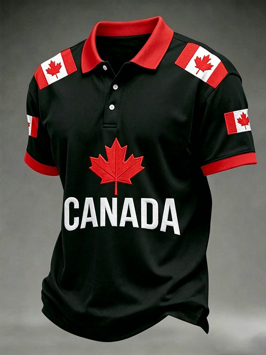 Men's Canadian Maple Leaf Print Casual Short Sleeve Top