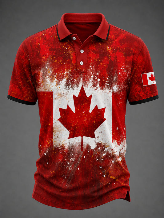 Men's Canadian Maple Leaf Print Casual Short Sleeve Top