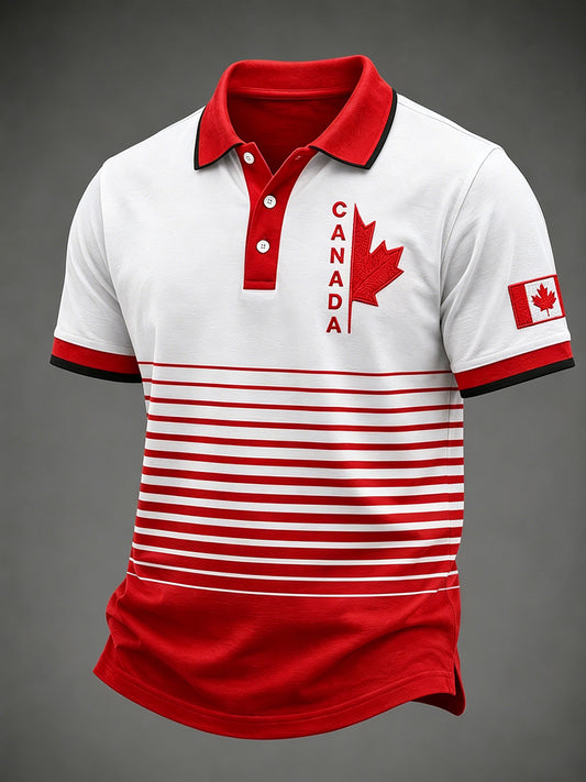 Men's Canadian Maple Leaf Print Casual Short Sleeve Top