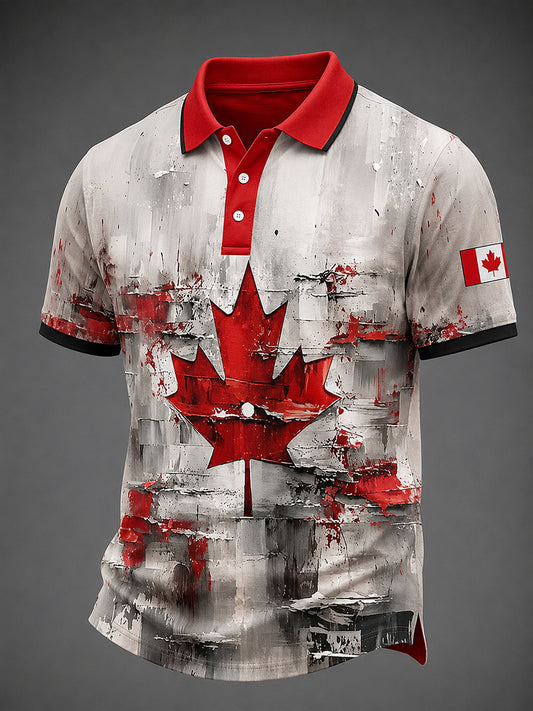 Men's Canadian Maple Leaf Print Casual Short Sleeve Top