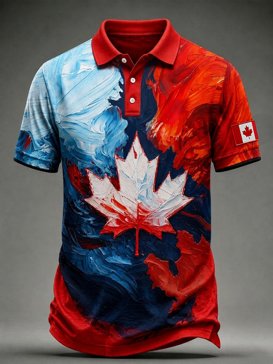 Men's Canadian Maple Leaf Print Casual Short Sleeve Top