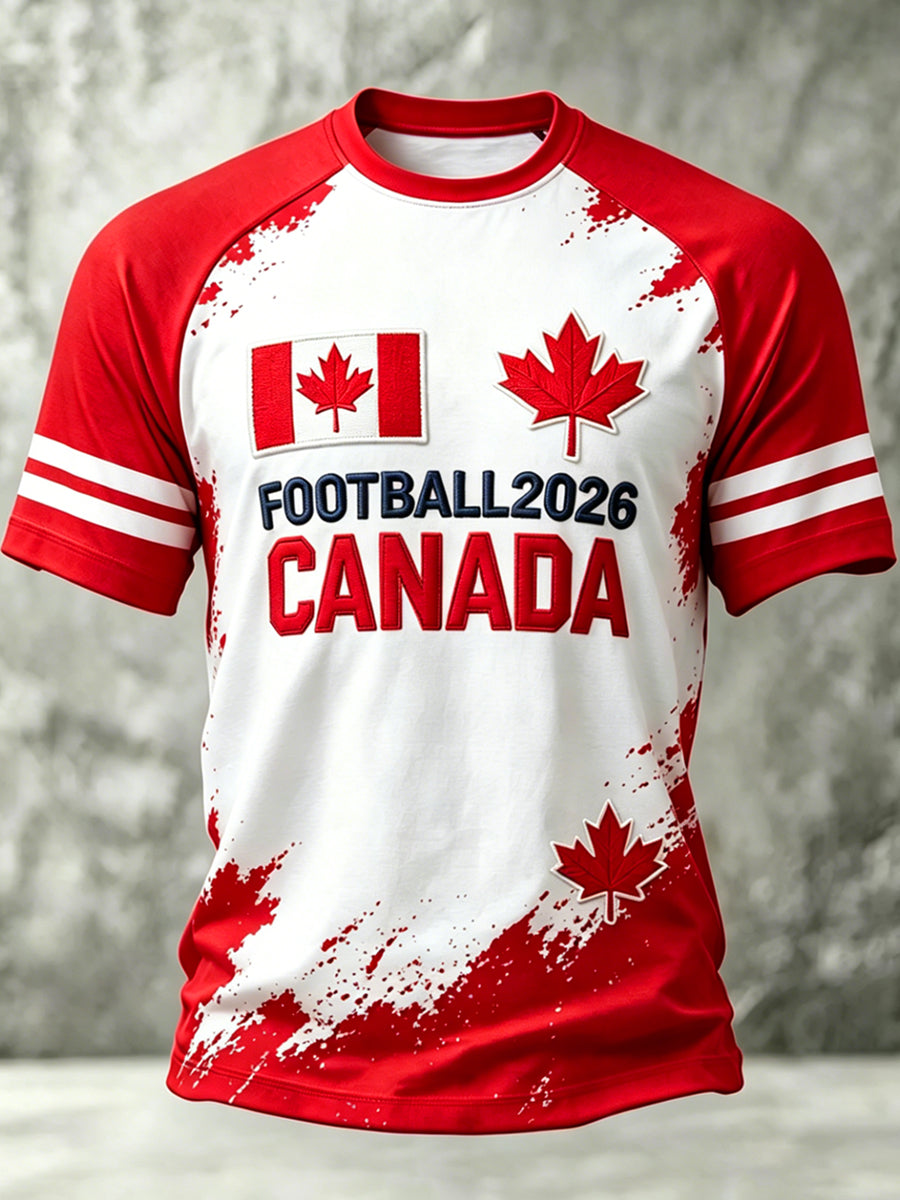 Men's Canada Soccer Printed Vintage Fashion Loose Short Sleeve T-Shirt