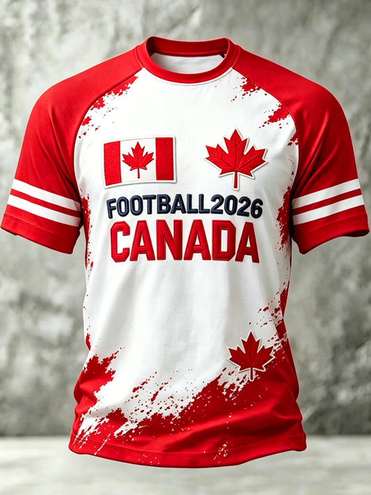 Men's Canada Soccer Printed Vintage Fashion Loose Short Sleeve T-Shirt