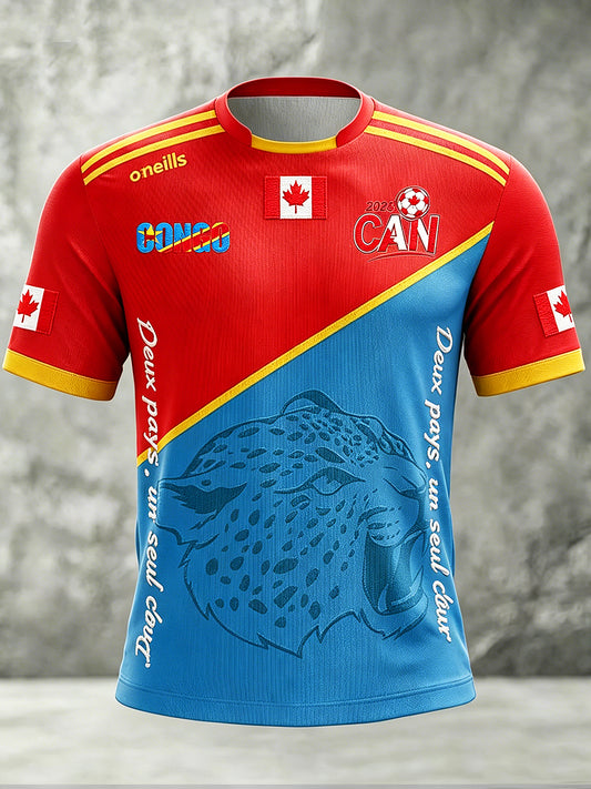 Men's Canada Congo Soccer Printed Vintage Fashion Loose Short Sleeve T-Shirt