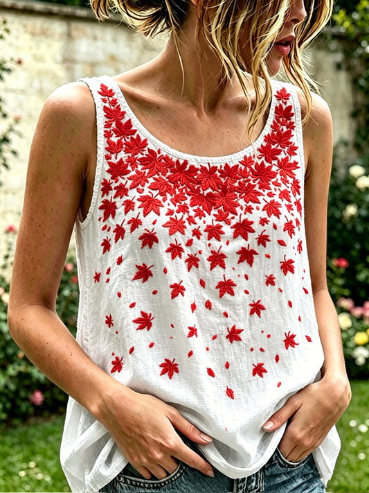 Women's Canada Maple Leaf Art Retro Print Sleeveless Tank Top